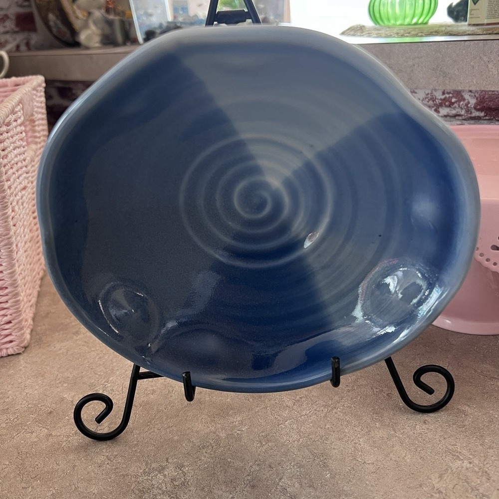 Studio Pottery Handmade Blue Swirl Middle Signed By Artist‎ Bowl Art Decor